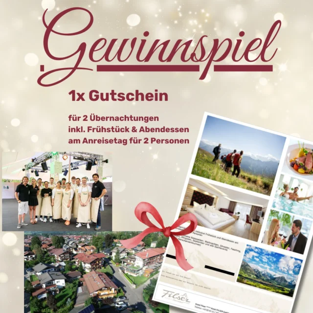 🥳 Gewinnspiel 🥳
Ihr liebt die Berge und benötigt eine Auszeit? Wir haben genau das richtige für euch!
Heute verlosen wir einen Gutschein über zwei Übernachtungen im Doppelzimmer inklusive Frühstück im @hotelfilseroberstdorf 

Wie ihr teilnehmen könnt:
1. Folgt @_bestvent_ und @hotelfilseroberstdorf
2. Beitrag liken
3. Verlinkt jemand der eine Auszeit gebrauchen kann.
4. Wer den Beitrag in seiner Story teilt, ergattert sich eine extra Chance im Lostopf.

Teilnahmeschluss ist der 31.12.2024 um 23:59Uhr.

Der Gewinner wird am 01.01.2025 per Zufallsprinzip ausgelost und in der Story bekannt gegeben und per Direktnachricht informiert.

🍀 Wir wünschen allen Teilnehmenden viel Glück! 🍀

Teilnahmebedingungen:
Ihr seid mindestens 18 Jahre alt und kommt aus Deutschland oder Österreich.
Das Gewinnspiel wird in keiner Weise von Facebook oder Instagram gesponsert, unterstützt oder
organisiert und steht in keinerlei Verbindung zu Facebook, Instagram oder seinen Betreibern.
Eine Barauszahlung ist nicht möglich. Der Rechtsweg ist ebenfalls ausgeschlossen.
Der Gewinner (m/w/d) erklärt sich durch seine Teilnahme automatisch mit der Veröffentlichung seines Namens in der Story einverstanden.
Der Gewinn wird nach Bekanntgabe versendet.
.
Euer bestvent-Team
👉 www.bestvent.de 👈
.
Ihr wollt noch mehr erfahren oder habt Interesse? Dann schaut auf unserer Homepage vorbei oder schreibt eine E-Mail an info@bestvent.de. Wir freuen uns auf eure Anfragen!
.
#light #sound #stage #video #flexible #bestvent #bestventgroup #bestventfs #veranstaltungstechnik #messebau #Gewinnspiel  #Hotel #Zeitzuzweit #Filserhotel #Oberstdorf #Berge #Entspannung #goodluck